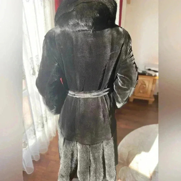 Luxury Genuine Blacklama Mink Fur Long Coat Jacket Hooded Size Medium M - Picture 4 of 10